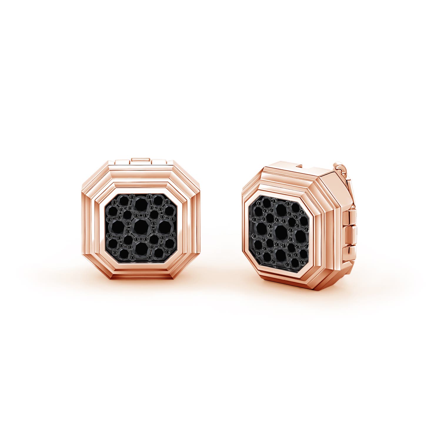 Angara 0.98 Ctw Pavé-set Enhanced Black Diamond Men's Octagon Button Covers In Gold